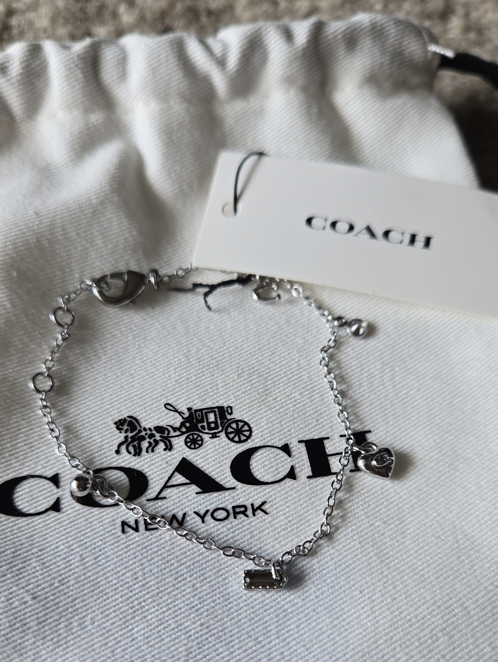 COACH Silver Heart Link Charm Bracelet - Picture 2 of 2